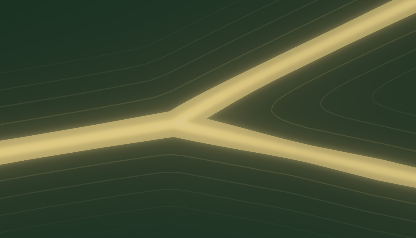 A 1:1 crop of the 8K render: the first fork of the river.