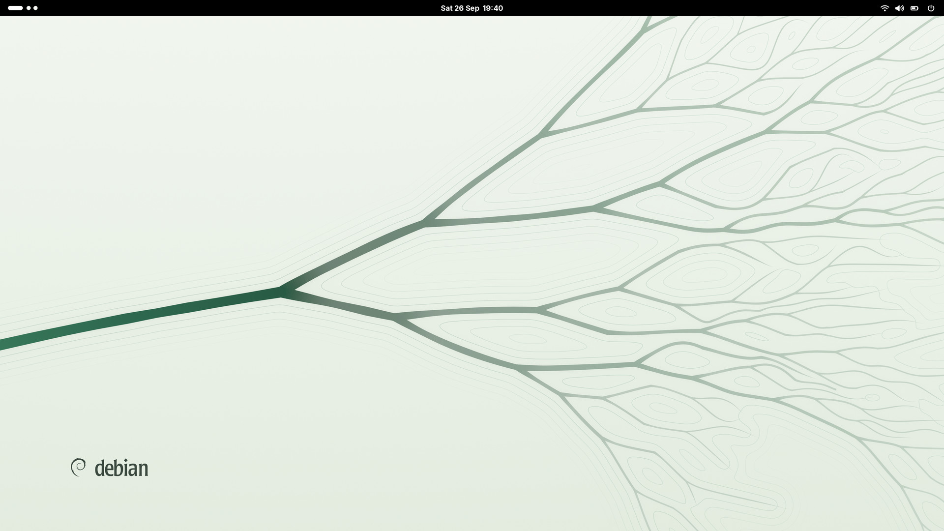 GNOME desktop with the light wallpaper under the black top bar.