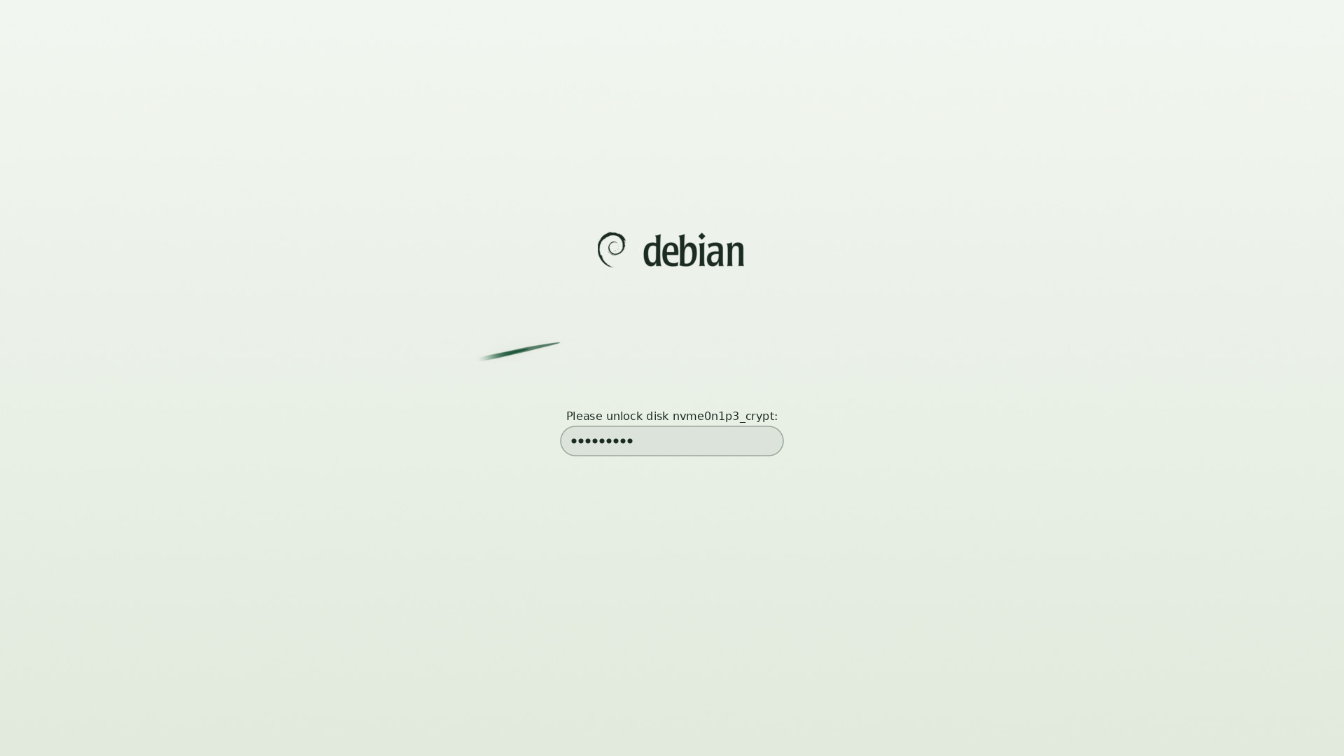 The light boot splash's disk unlock prompt, in dark ink under the logo.