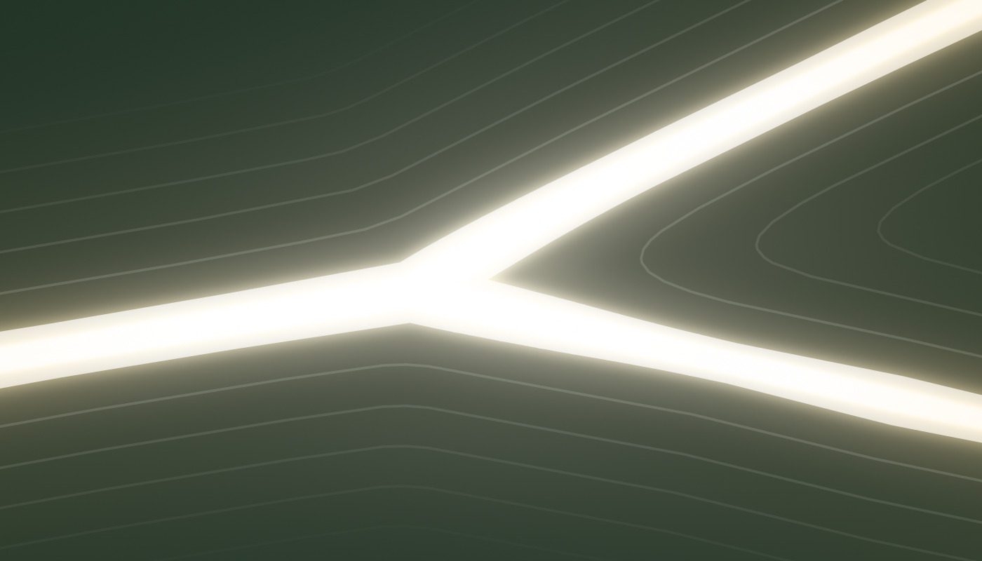 A 1:1 crop of the 8K render: the first fork of the river.