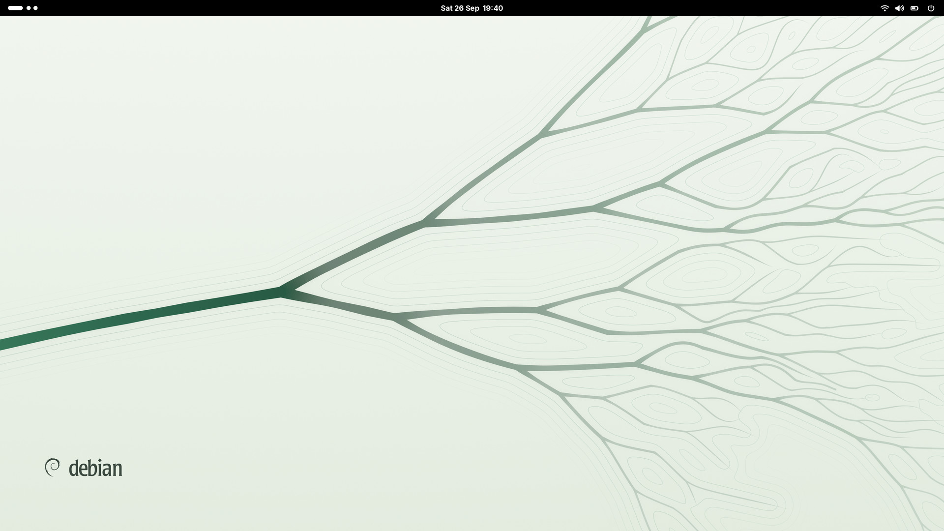 GNOME desktop with the light wallpaper under the black top bar.